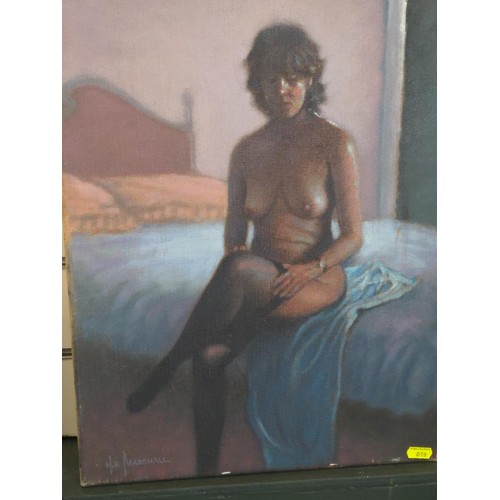 283 - H. E Marshall oil on canvas of a nude portrait, signed lower left 36 x 46 unframed