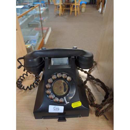 519 - Two rotary vintage telephones both black, GPO stamp.