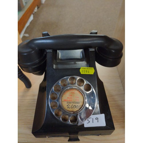 519 - Two rotary vintage telephones both black, GPO stamp.