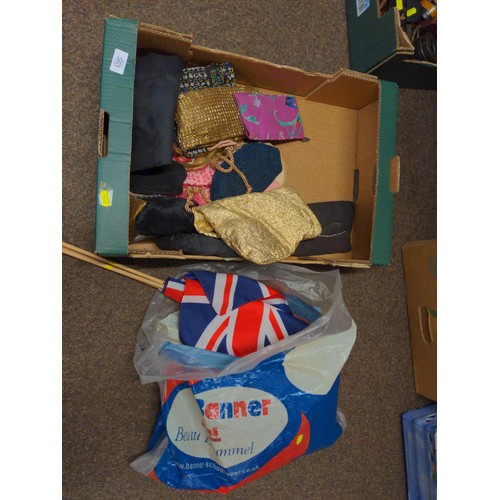 563 - Box of mixed handbags, flags and material