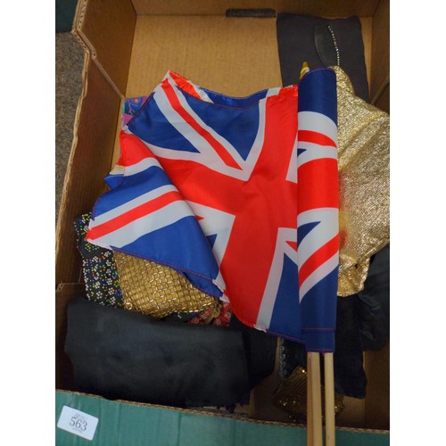 563 - Box of mixed handbags, flags and material