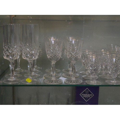 590 - Shelf of drinking glass inc, flutes, sherry etc..