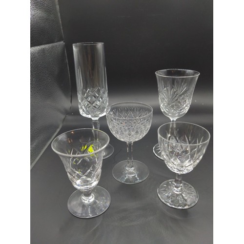 590 - Shelf of drinking glass inc, flutes, sherry etc..