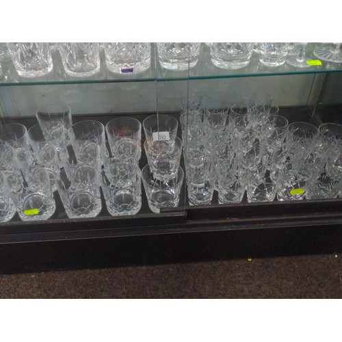 592 - Shelf of cut glass tumblers and port etc.. 