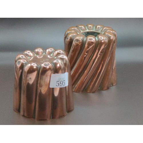 595 - Two Copper jelly moulds with tin lining.