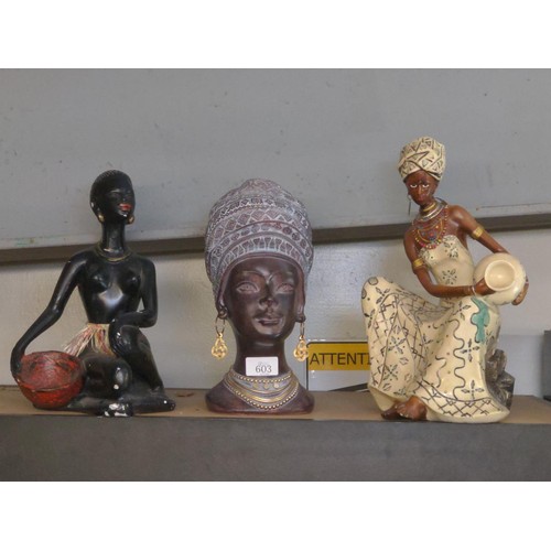 603 - Three African figures in native dress.