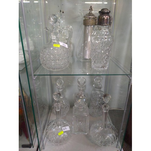 612 - Cut glass decanters, cocktail shaker etc.