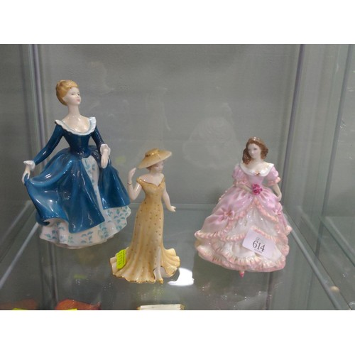 614 - Three ceramic figures, Royal Doulton Janine, for my Mum, Royal Worcester Bridesmaid