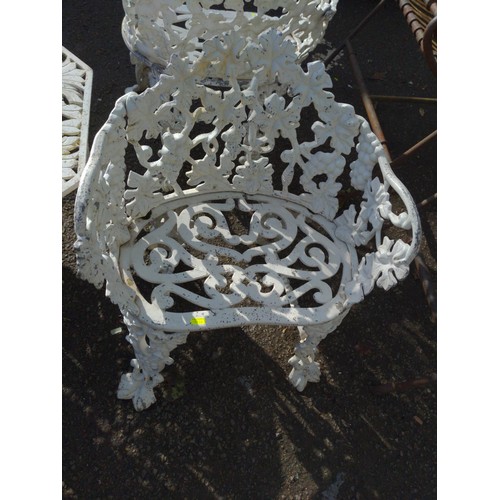 67 - Low hexagonal Aluminium garden table D74 x H36cm plus two matching chairs  52 x 46 x 65cm