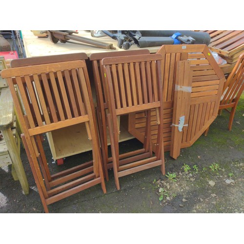 90 - Teak garden table with four chairs (all parts of table for assembly are present.)