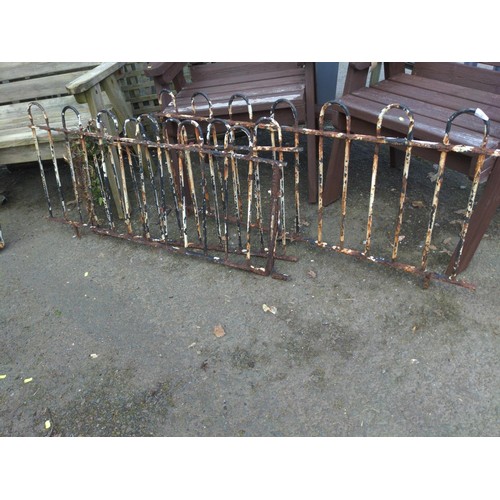 97 - Wrought iron fence sections x 3 Longest 144cm x H65cm 