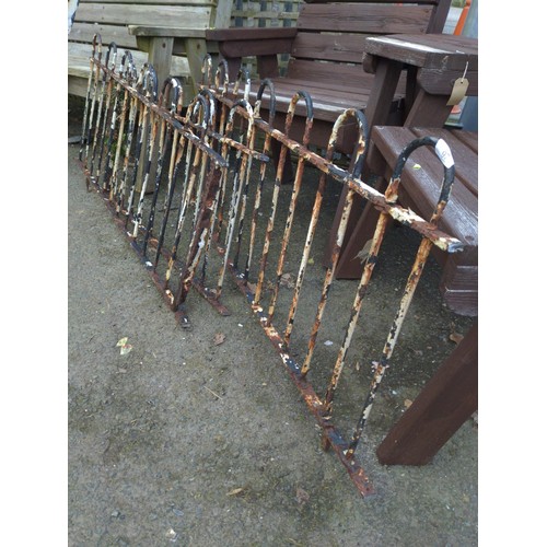 97 - Wrought iron fence sections x 3 Longest 144cm x H65cm 