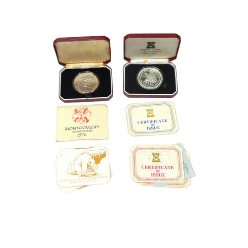 736 - Pobjoy Mint silver Montgomery Crown Medal 1976 and Isle of Man Coronation Crown 1978, each with cert... 