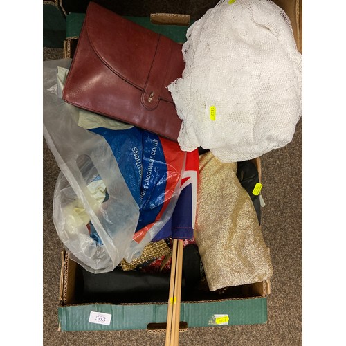 563 - Box of mixed handbags, flags and material