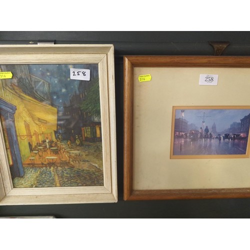 258 - Three framed artworks inc. Van Gogh print together with two others, largest 40 x 31cm