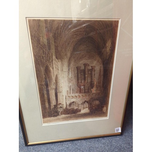 269 - J. Alphege Brewer (British 1881-1946), coloured etching of Exeter Cathedral, signed lower right, mou... 