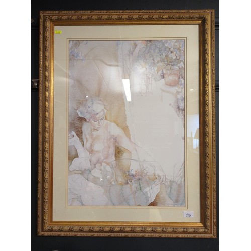 270 - Large print in gilt frame of a lady with flowers 68 x 85cm