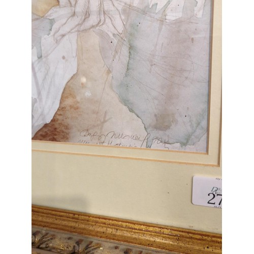 270 - Large print in gilt frame of a lady with flowers 68 x 85cm