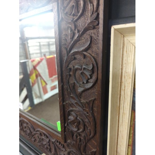 442 - European carved mirror W46.5 H 51.5 cm