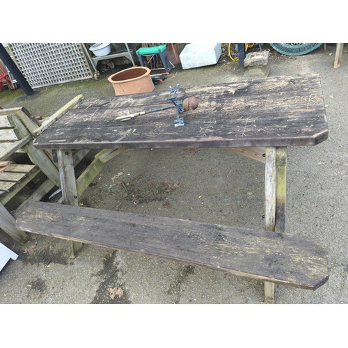 71 - Large wooden picnic/garden bench by Tavistock woodlands W180cm  D158cm H75cm