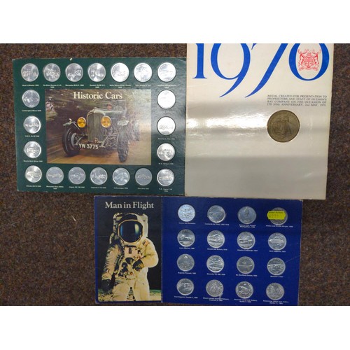 716 - Two Shell commemorative coin sets, including 'Historic Cars' and 'Man in Flight' , together wit... 