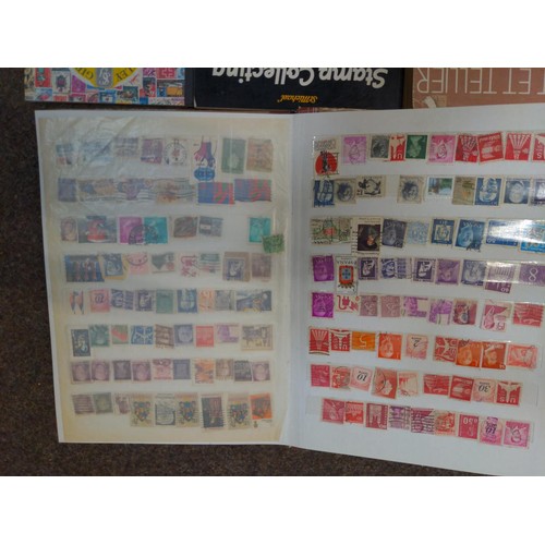 724 - Stamp album, half filled with world stamps together with Collectors reference books & empty albu... 