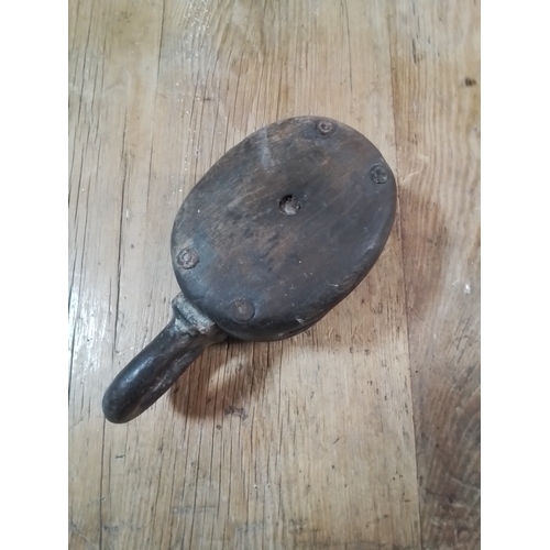 153 - Antique ships wood and iron block and tackle 2 pulley. Length 24cm