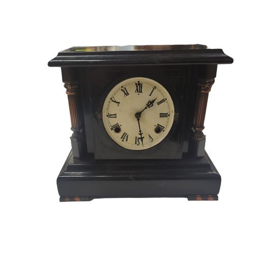 192 - Two wooden mantel clocks, one in slate style inc. French