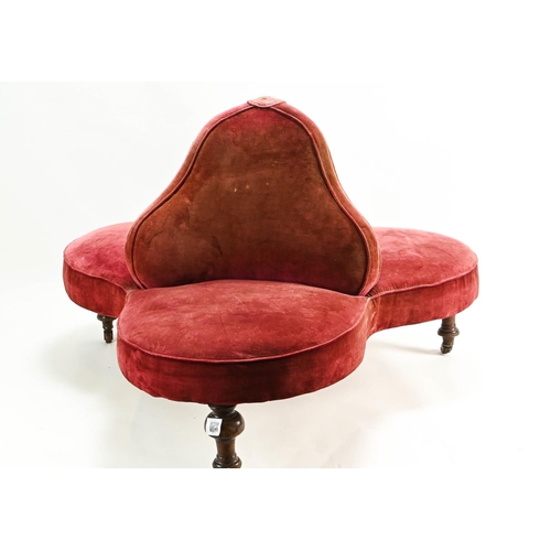 79 - Conversation three seated chair upholstered in raspberry velvet