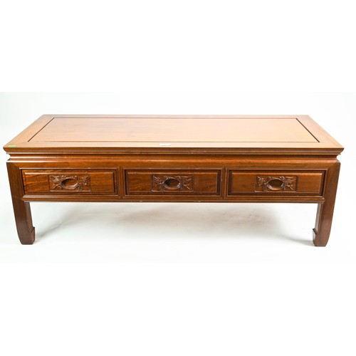 101 - Mahogany coffee table with three drawers L122 x D50 x H41cm