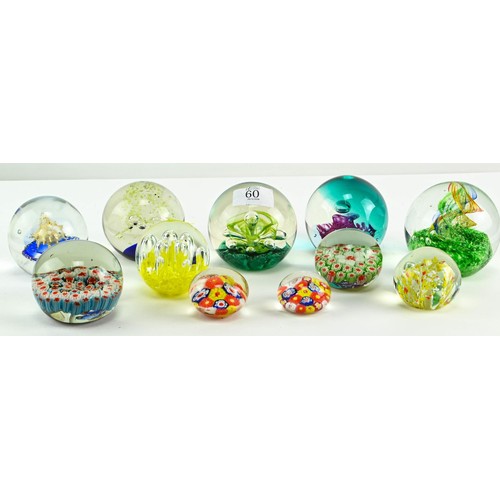 60 - Glass paper weights inc. mille fiore and Caithness 11 in total