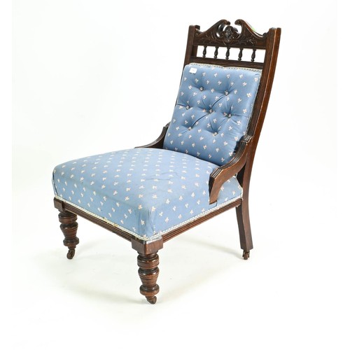 62 - Button backed upholstered bedroom chair on castors