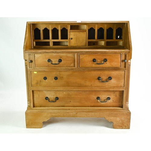 68 - Pine bureau, converted to open-fronted, with four drawers to base plus five small internal drawers a... 