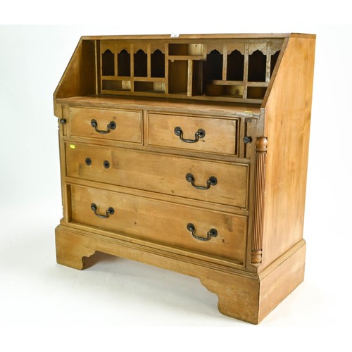 68 - Pine bureau, converted to open-fronted, with four drawers to base plus five small internal drawers a... 