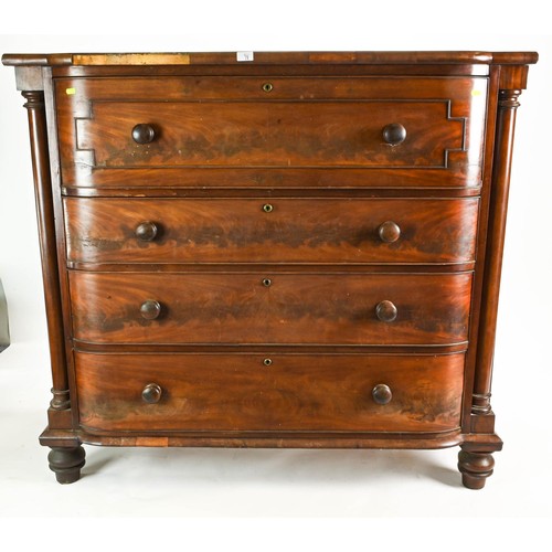 71 - Large bow fronted mahogany four drawer chest W129 x D59 x H119cm