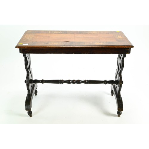 72 - Inlaid occasional table with central stretcher W89 x D45 x H69cm