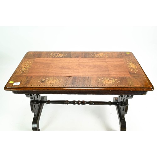 72 - Inlaid occasional table with central stretcher W89 x D45 x H69cm