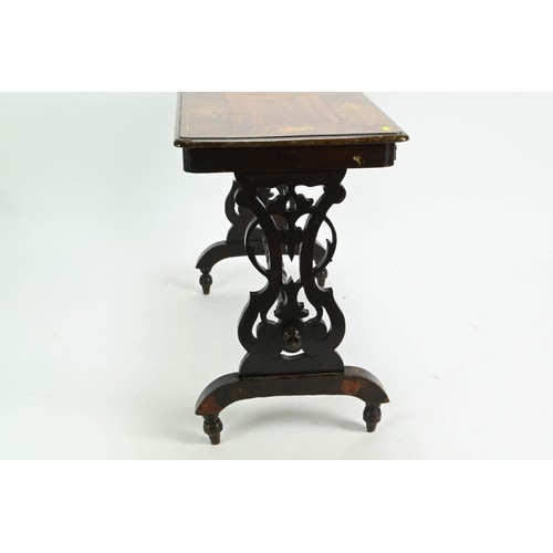 72 - Inlaid occasional table with central stretcher W89 x D45 x H69cm