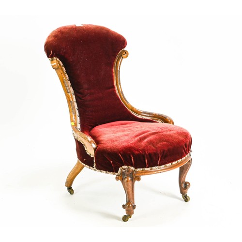 81 - Claret velvet slipper chair