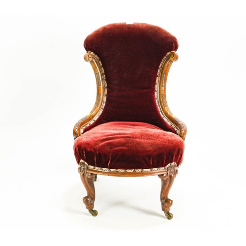 81 - Claret velvet slipper chair