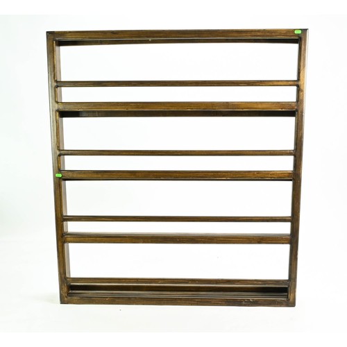 94 - Open backed plate rack shelf unit with front rails W109 x D15 x H122cm