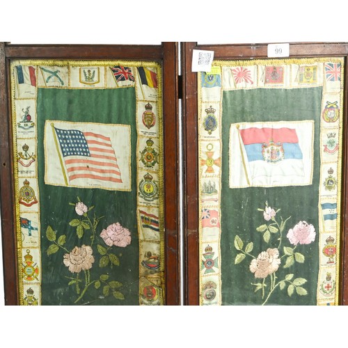 99 - Military  interest tobacco silks including four large. Mounted in a fire screen (screen damaged... 