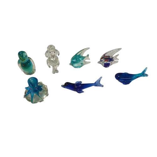 320 - Glass paper wights 7 in total 2 Fish, Poodle, Dolphin, Whale, Parrot, Octopus