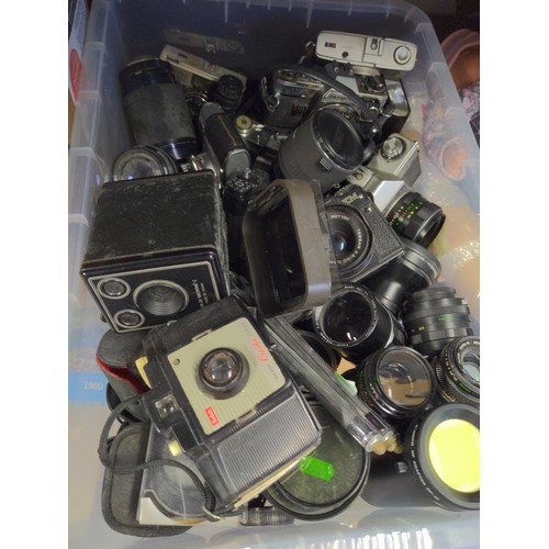 1307 - Variety of vintage manual cameras Inc, 35mm SLR 's, Viewfinders and instant plus lenses, filters, ex... 