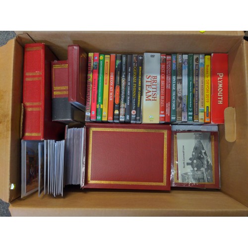 1314 - Box of mostly black and white photos, cards, dvds with buses, trains etc.