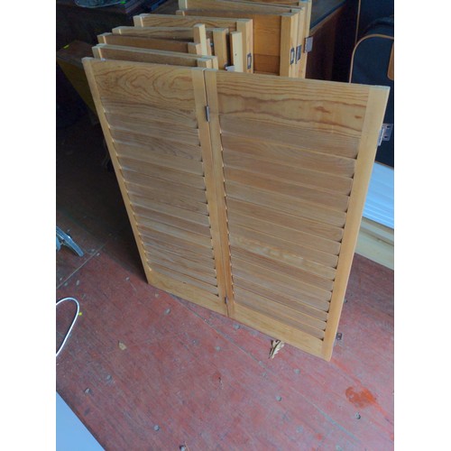 1351 - 8 x cedar louvre window shutter panels. Four panels W86 x H99 extended and four are W80.5 x H99cm ex... 