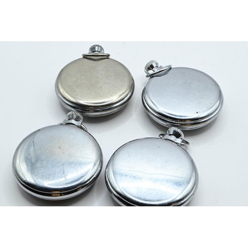 388 - Four chrome cased open face pocket watches with subsidiary seconds, including two Smiths and two Ing... 