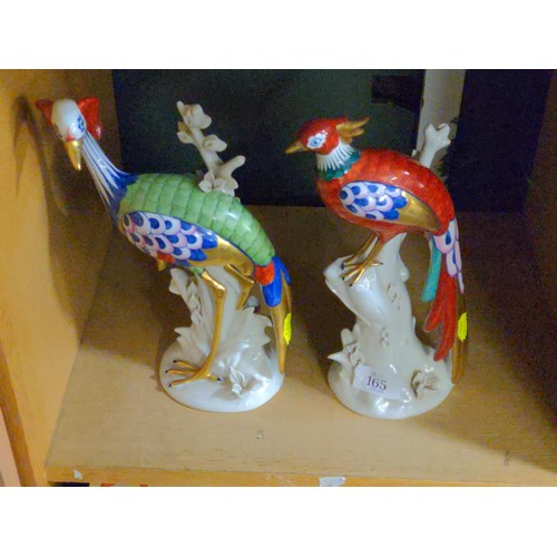 165 - Two hand painted tropical birds on branches with stamp to base, Italy porcelain.