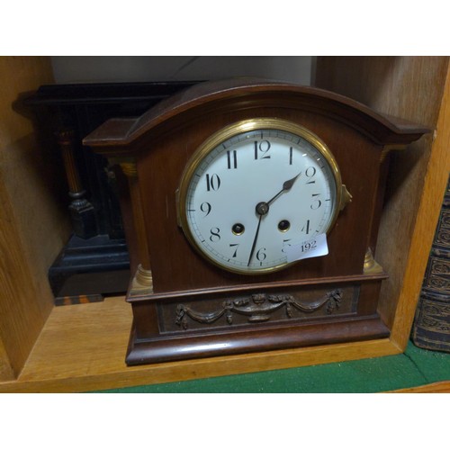 192 - Two wooden mantel clocks, one in slate style inc. French