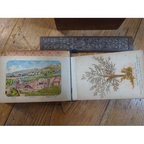 200 - Jerusulum dried flowers wood bound book, plus others inc. snuff box etc.